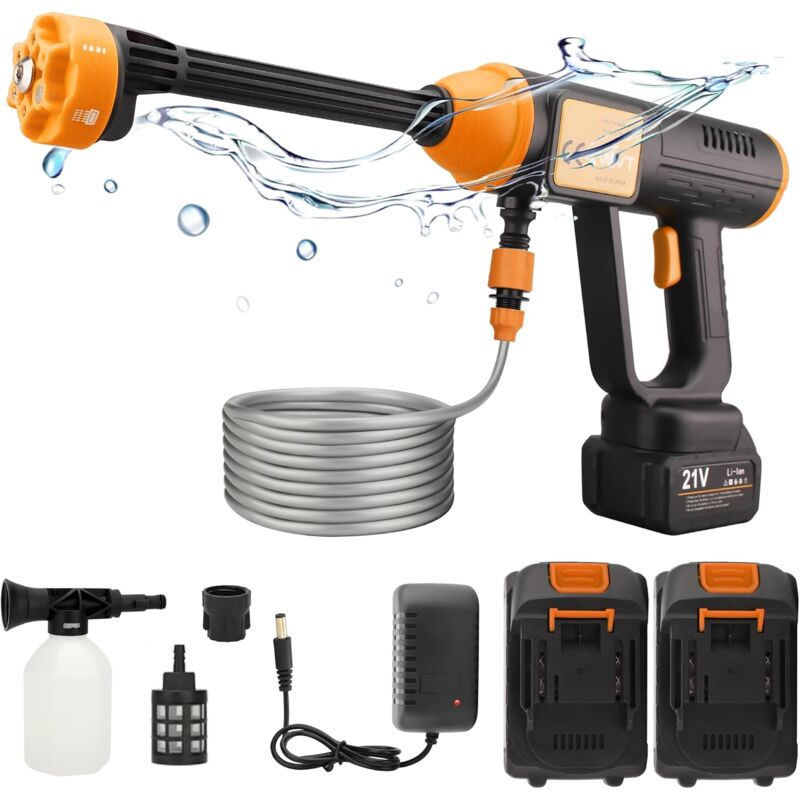 foto del prodotto idropulitrice a batteria rosvola, idropulitrice portatile senza fili con pressione massima di 30 bar e accessori, ugello multifunzione 6 in 1, ideale