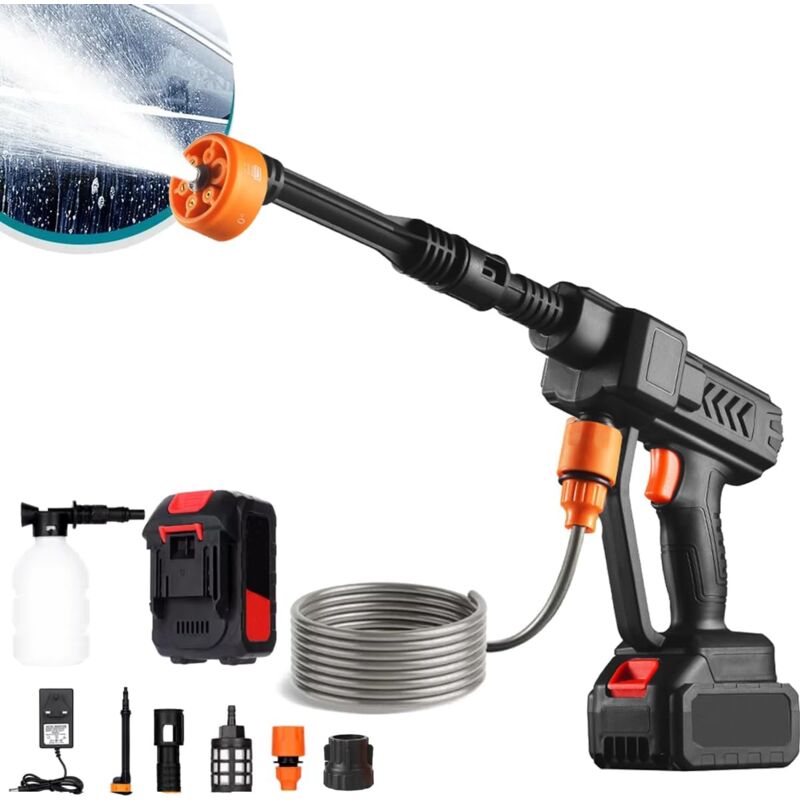 foto del prodotto idropulitrice ad alta pressione da 48 v e 600 w, pistola ad acqua a pressione portatile versatile multi modale con ugello multifunzionale 6 in 1,