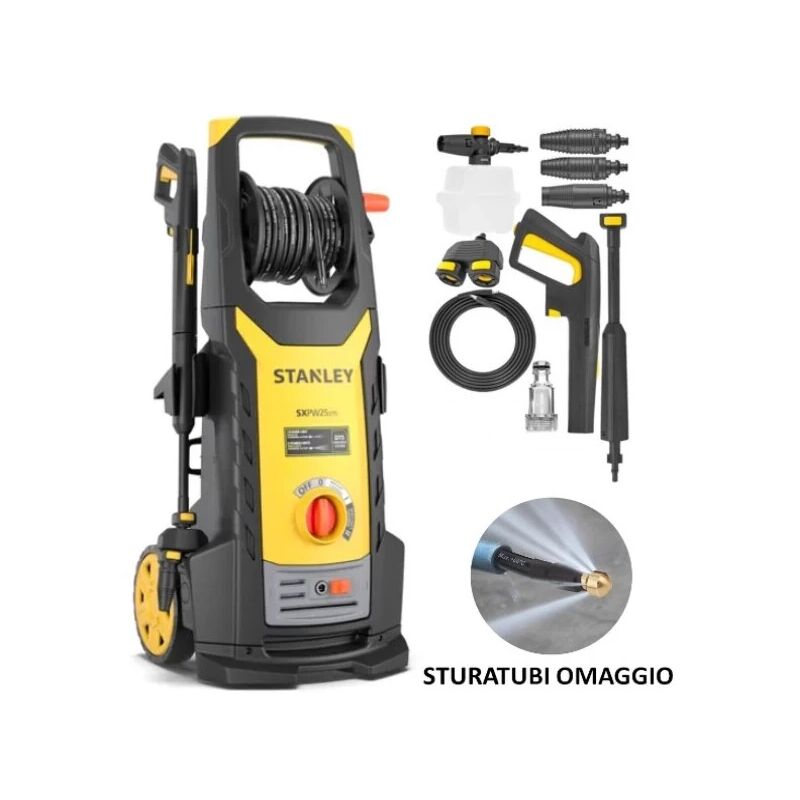 foto del prodotto idropulitrice elettrica a freddo stanley 25de con sturatubi 150 bar 810 l h 2500 w