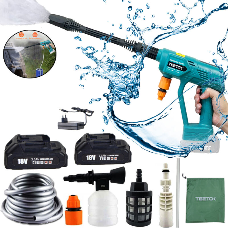 foto del prodotto idropulitrice elettrica,high power jet wash con manico per idropulitrice senza fili, con 2 x 3000mah e caricabatterie, per il lavaggio di giardini,