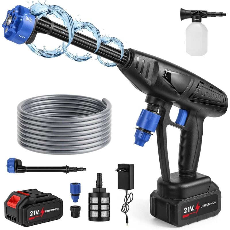 foto del prodotto idropulitrice senza fili, idropulitrice portatile da 26 bar con 1 batteria, ugello 6 in 1, tubo flessibile da 5 m, contenitore in schiuma,
