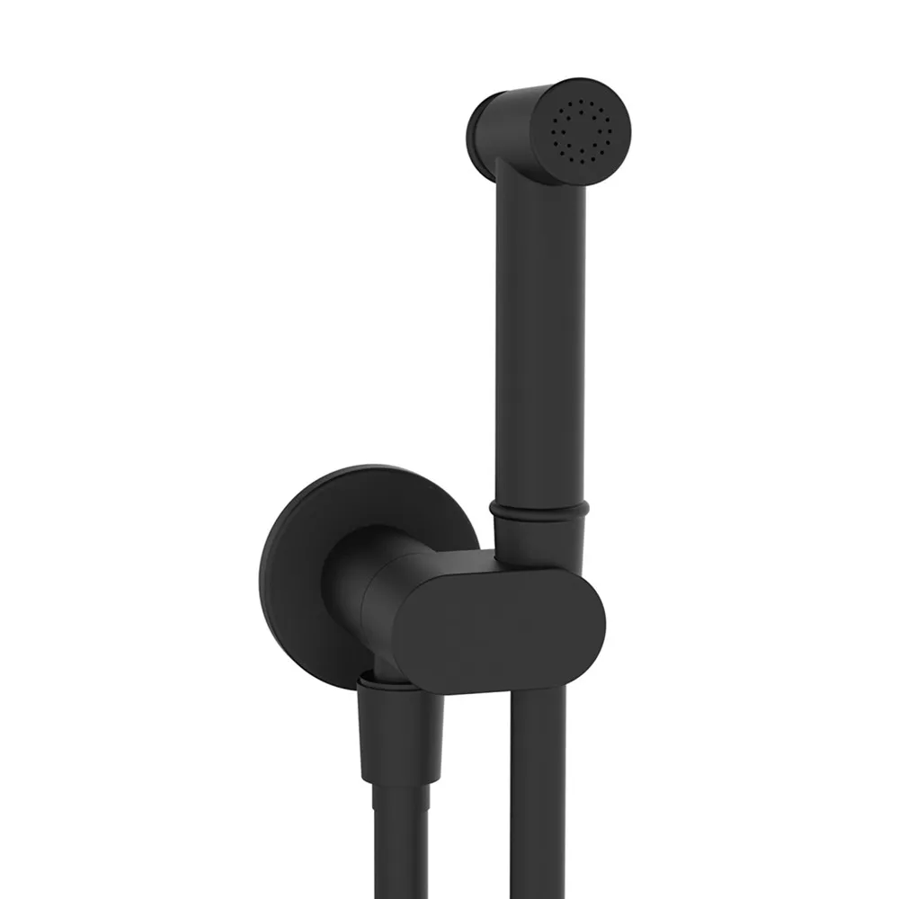 foto del prodotto idroscopino per wc e bidet nero opaco tondo con supporto e flessibile 90 cm