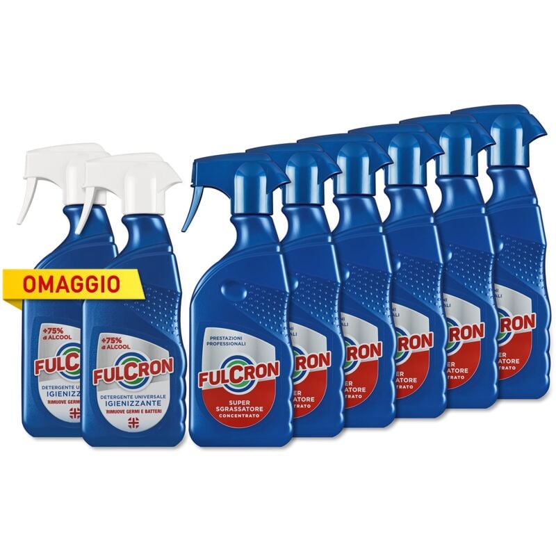 foto del prodotto idroweb fulcron cartone formato convenienza, 6 fulcron super sgrassatore concentrato 500ml, elimina lo sporco ostinato in omaggio 2 fulcron