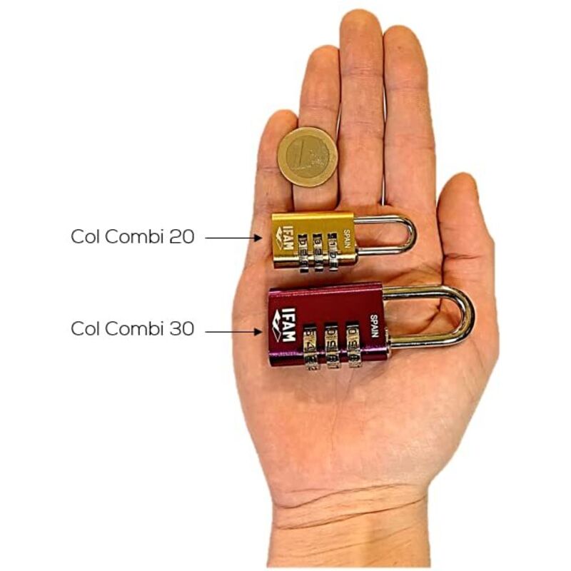 foto del prodotto ifam lucchetto a combinazione col combi, 20 mm, colore rosso, massima sicurezza, ideale per valigie e armadietti della palestra o della scuola, con