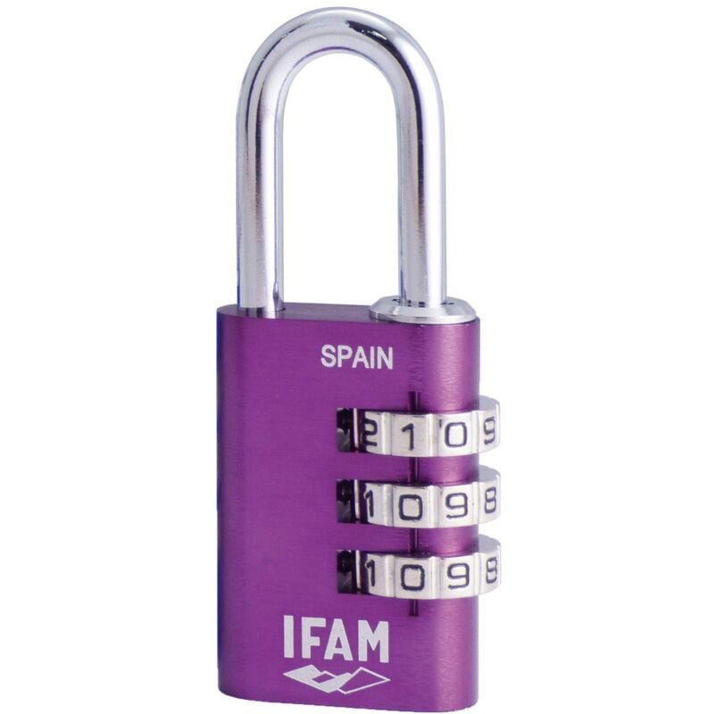 foto del prodotto ifam lucchetto a combinazione col combi, 20 mm, colore viola, massima sicurezza, ideale per valigie e armadietti della palestra o della scuola, con