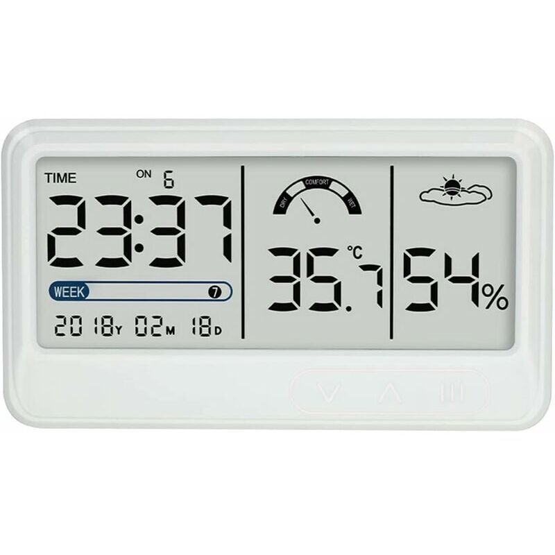 foto del prodotto igrometro digitale misuratore elettronico di temperatura e umidit con display lcd per ora e data termometro igrometro per interni con supporto per