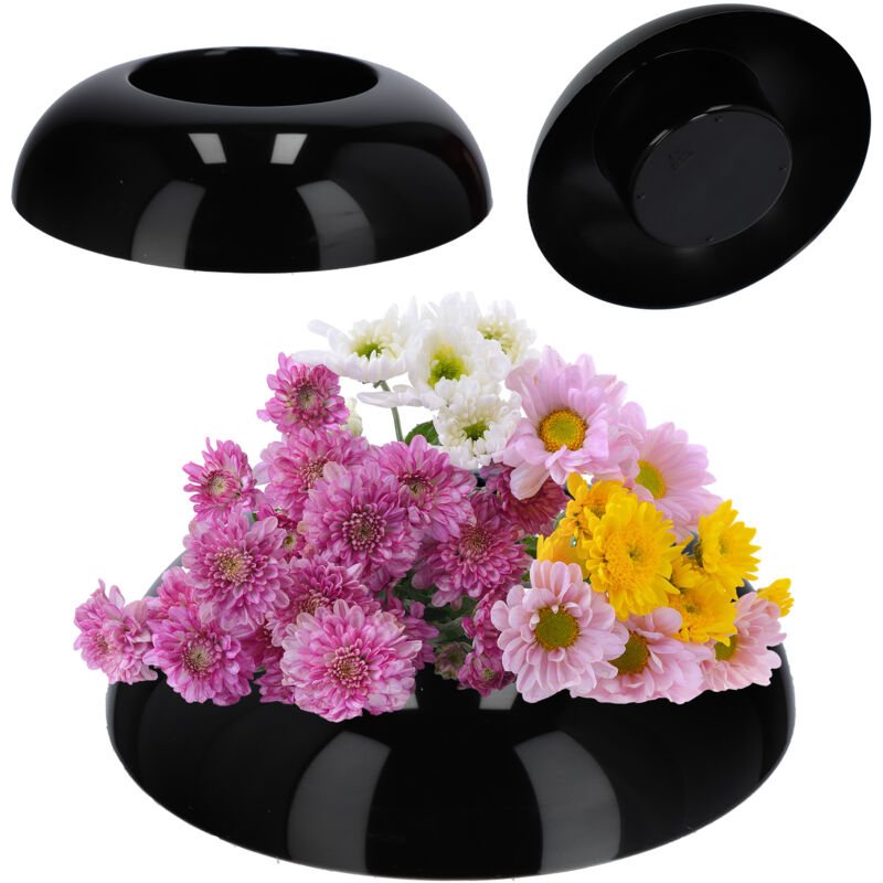 foto del prodotto ikebana vaso ikebana in plastica vaso da fiori supporto per fiori di girasole giapponese, vaso ikebana diametro 12 cm, rotondo, nero kadax