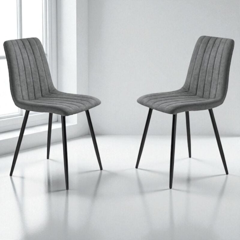 foto del prodotto ikone sedia da pranzo in tessuto grigio scuro gambe metallo nere kole 2 sedie