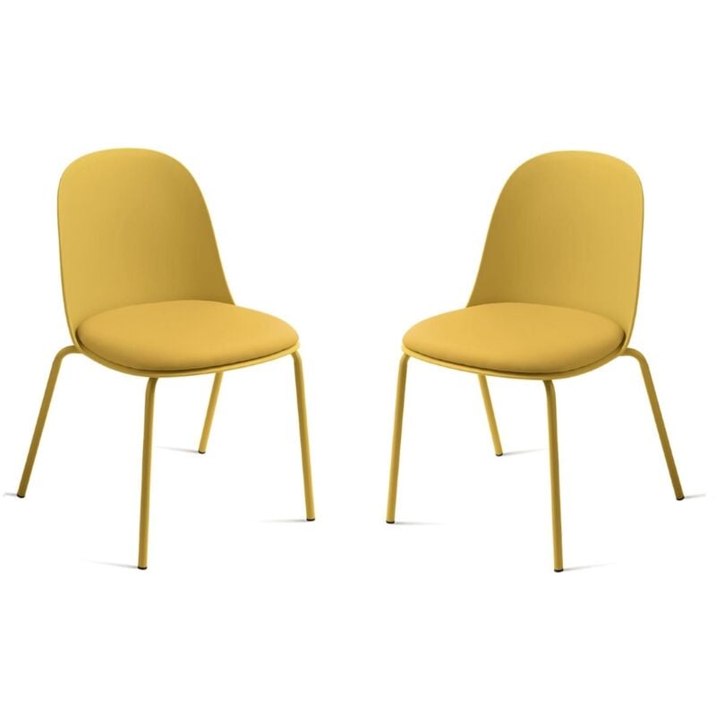 foto del prodotto ikone - sedia in polipropilene giallo con seduta in ecopelle lete 2 sedie