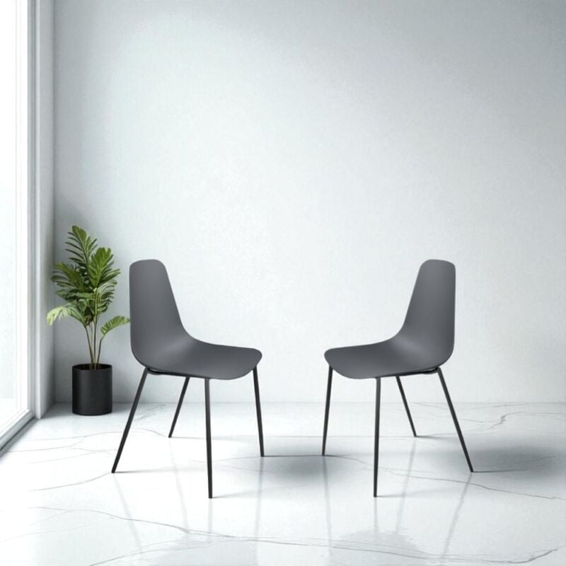 foto del prodotto ikone - sedia in polipropilene grigio scuro con gambe in metallo luana 2 sedie