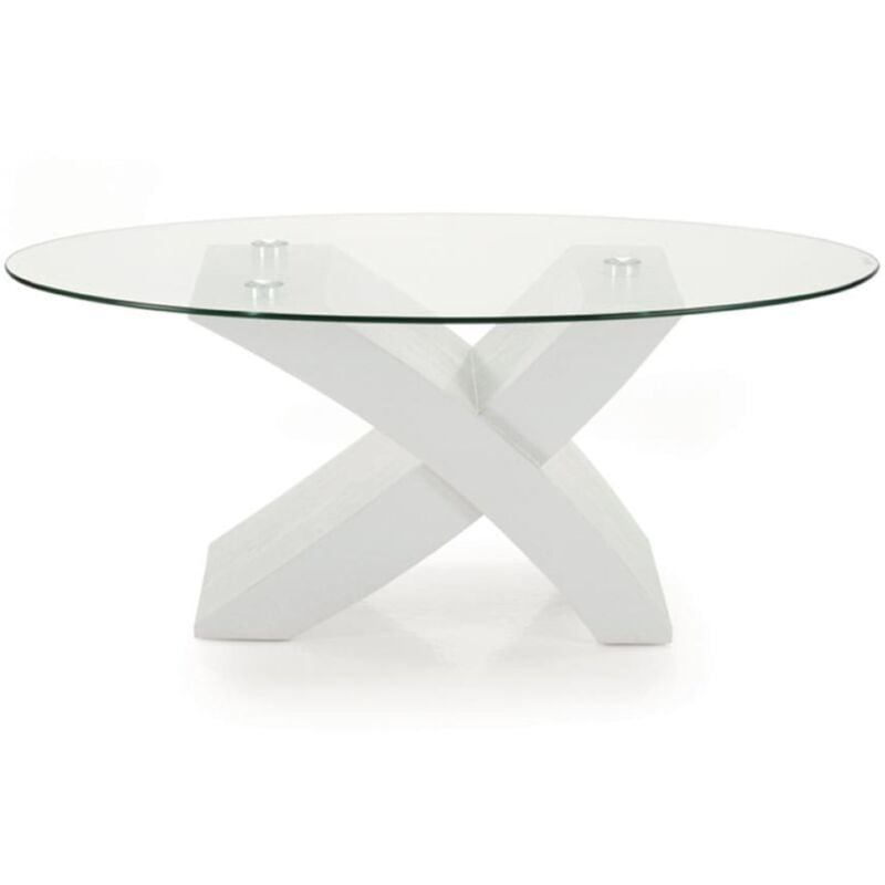 foto del prodotto ikone tavolino piano in vetro ovale tito con base color bianco frassino