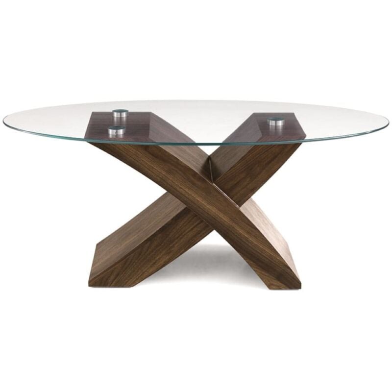 foto del prodotto ikone tavolino piano in vetro ovale tito con base color teak