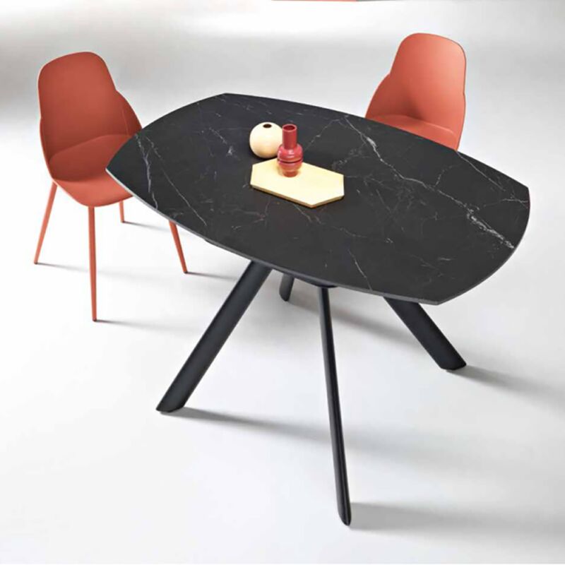 foto del prodotto ikone tavolo in pietra effetto marmo nero round con piano girevole d135 cm