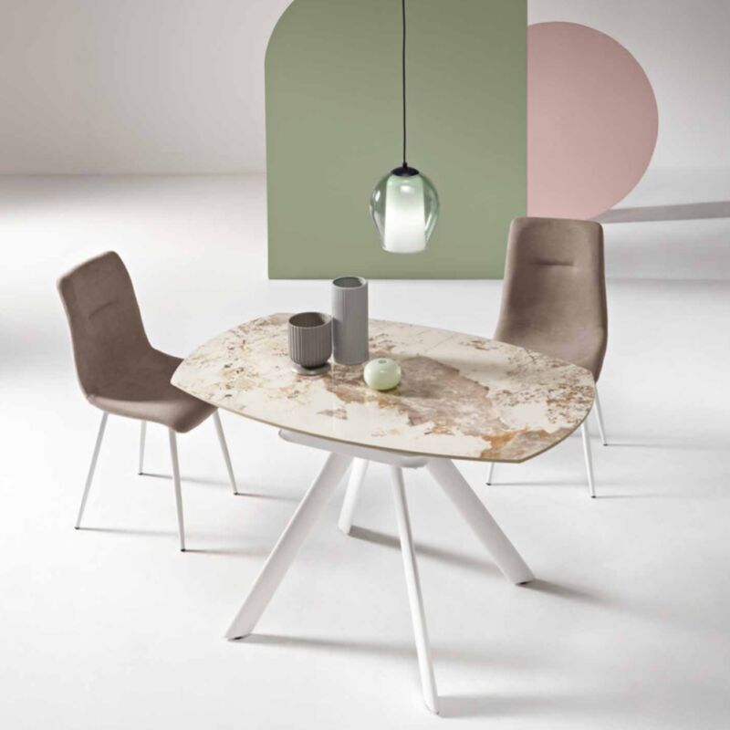 foto del prodotto ikone tavolo in pietra effetto marmo pandora round con piano girevole d135 cm