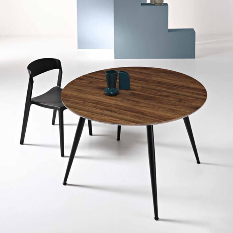 foto del prodotto ikone tavolo rotondo con piano in mdf tek allungabile a 160 cm habla