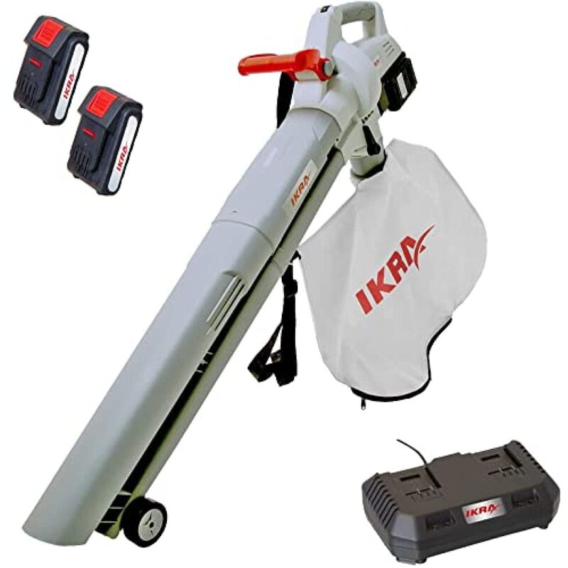foto del prodotto ikra 3in1 aspiratore soffiatore trituratore a batteria icbv 2 20, incl. 2 batterie e doppio dispositivo di carica rapida, grigio rosso.