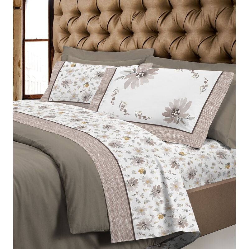 foto del prodotto il gruppone completo letto matrimoniale made in italy 100 morbida e calda flanella di cotone modello super europa fantasia floreal beige
