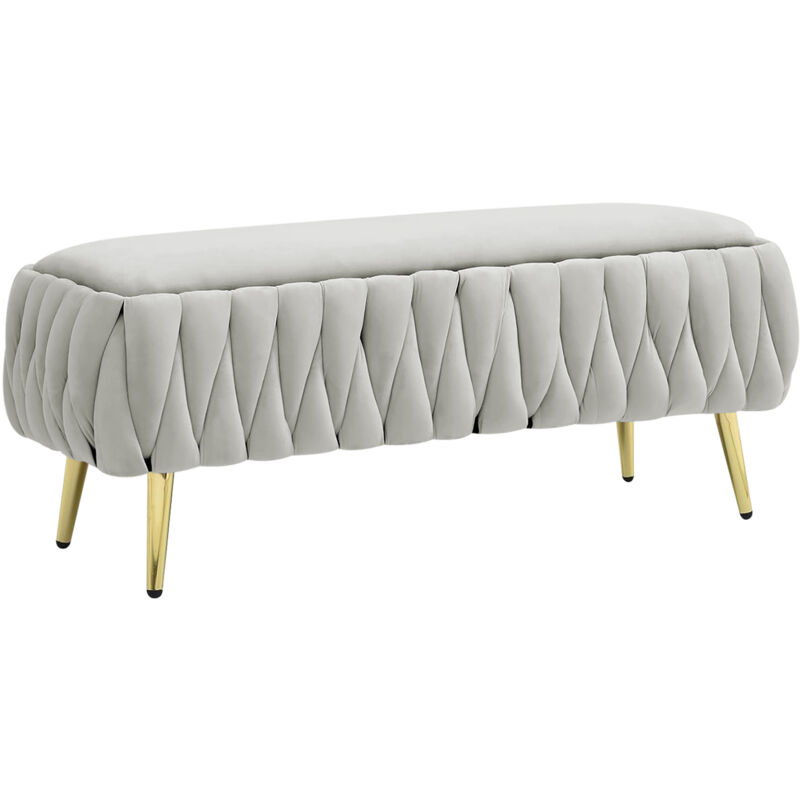 foto del prodotto il gruppone panca imbottita divanetto in velluto contenitore pouf grande xxl portaoggetti intrecciato panca sgabello a pie di letto con gambe in