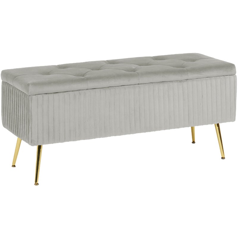 foto del prodotto il gruppone panca imbottita divanetto in velluto contenitore pouf grande xxl portaoggetti panca sgabello a pie di letto con gambe in metallo dorato