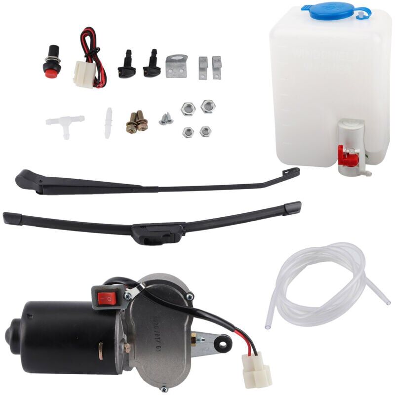 foto del prodotto il kit di montaggio del tergicristallo elettrico include motore, braccio della lama, ugello dell acqua, recipiente e tubo flessibile per veicoli