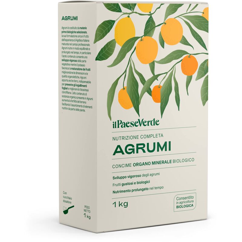 foto del prodotto il paese verde concime per agrumi 1kg concime granulare per limoni e arance. aiuta lo sviluppo della pianta e migliora il gusto dei frutti.
