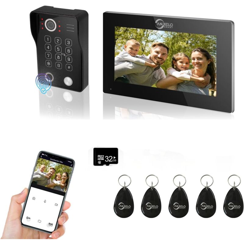 foto del prodotto il sistema di interfono visivo cablato è dotato di un touch screen da 7 pollici, sistema di interfono visivo 1080p, impronta digitale, scheda rfid e