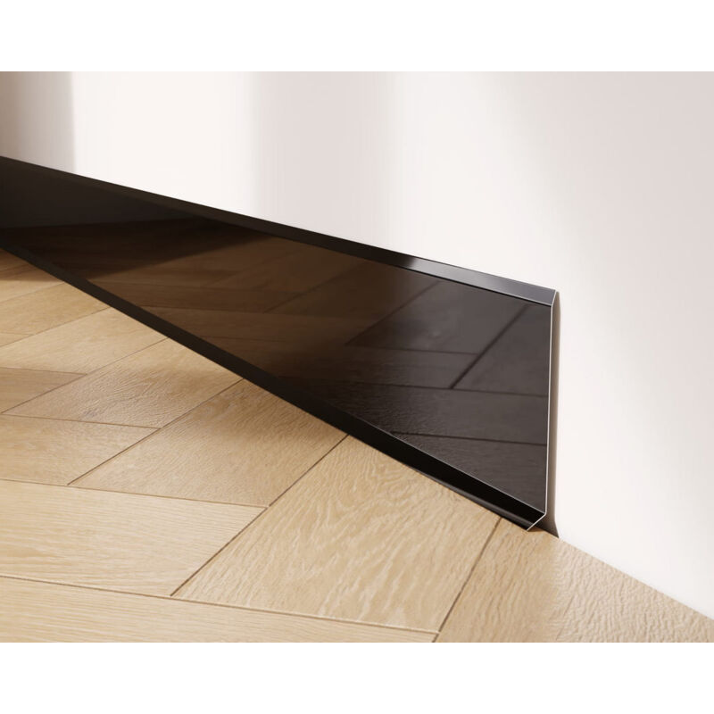 foto del prodotto ilcom battiscopa decorativo in acciaio inossidabile per parete e muro 6 cm x 270 cm nero lucidato