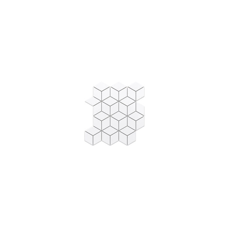 foto del prodotto ilcom mosaico in ceramica su rete per bagno o cucina 30.5cm x 26.5cm white geometric cubes