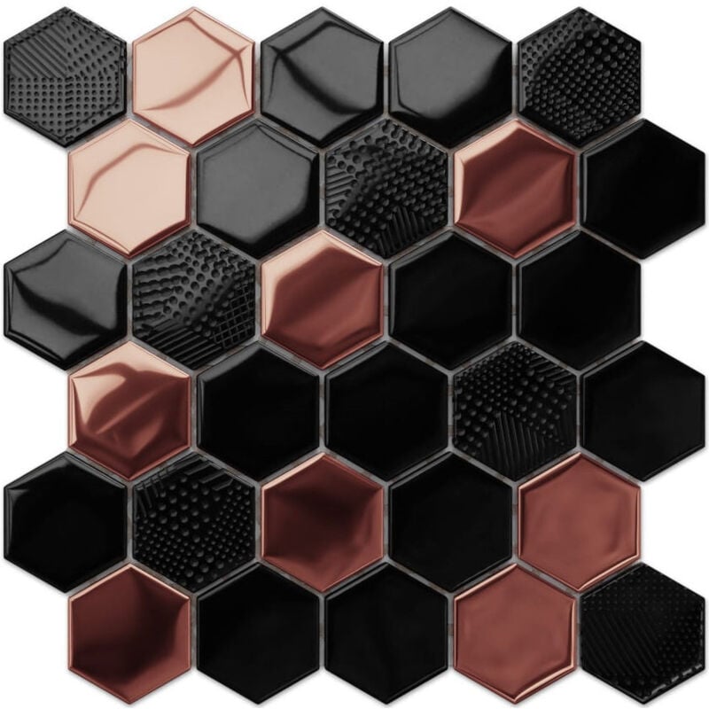foto del prodotto ilcom mosaico in vetro esagonale su rete per bagno o cucina 25.5 cm x 24.7 cm copper lava