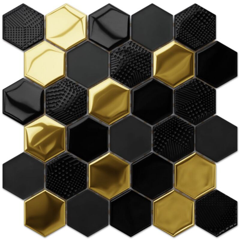 foto del prodotto ilcom mosaico in vetro esagonale su rete per bagno o cucina 25.5 cm x 24.7 cm gold lava