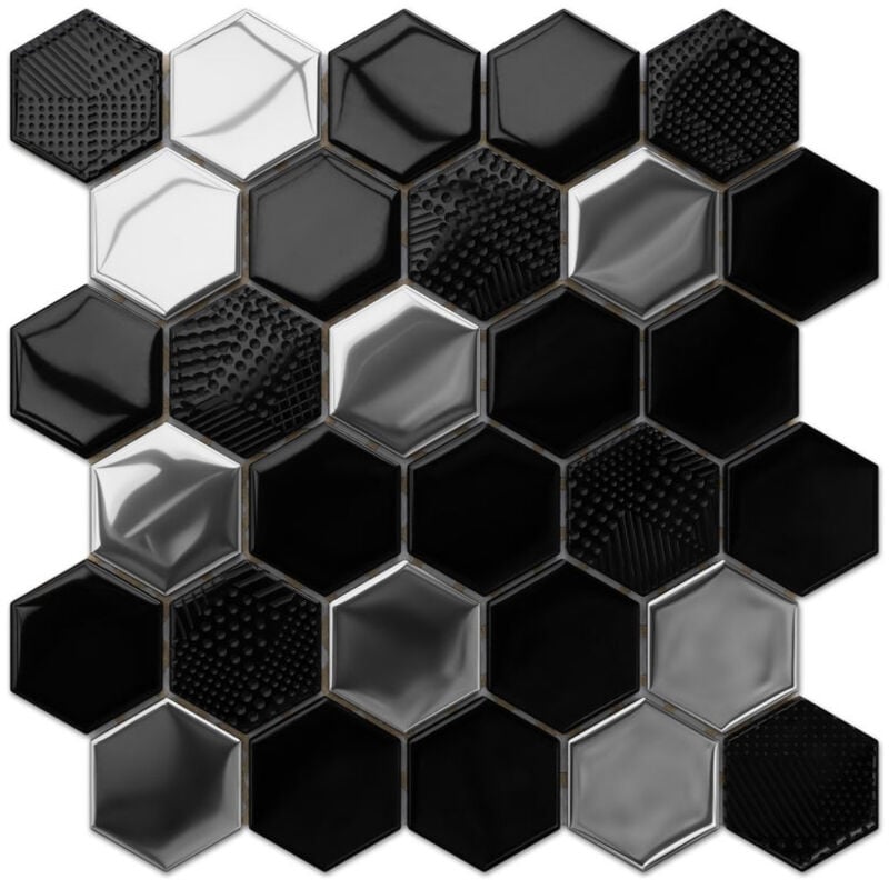 foto del prodotto ilcom mosaico in vetro esagonale su rete per bagno o cucina 25.5 cm x 24.7 cm silver lava
