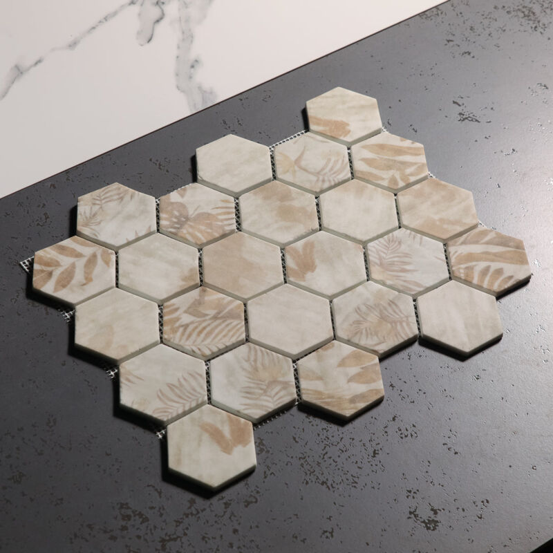 foto del prodotto ilcom mosaico in vetro pressato su rete per bagno e cucina 43.5cm x 34.5cm botanic beige graden matt