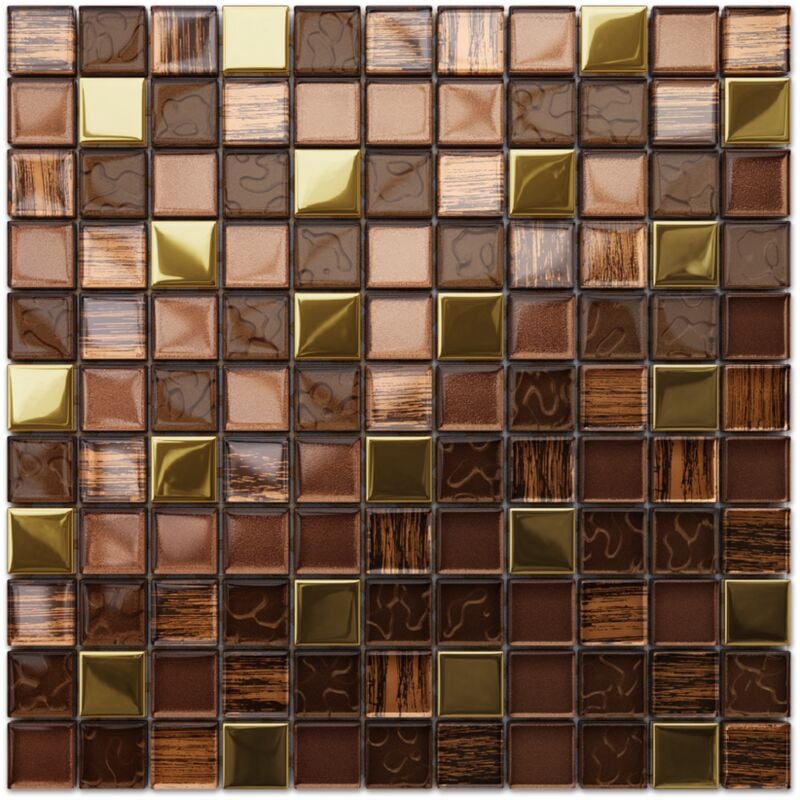 foto del prodotto ilcom mosaico in vetro su rete per bagno e cucina 30cm x 30cm azteca gold