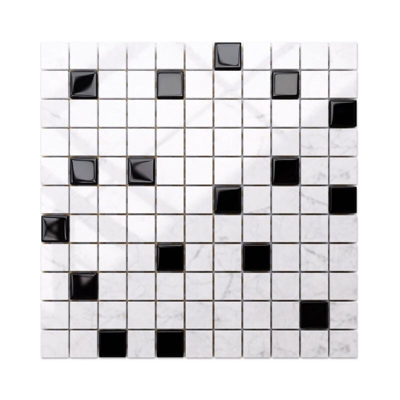 foto del prodotto ilcom mosaico in vetro su rete per bagno e cucina 30cm x 30cm black marble