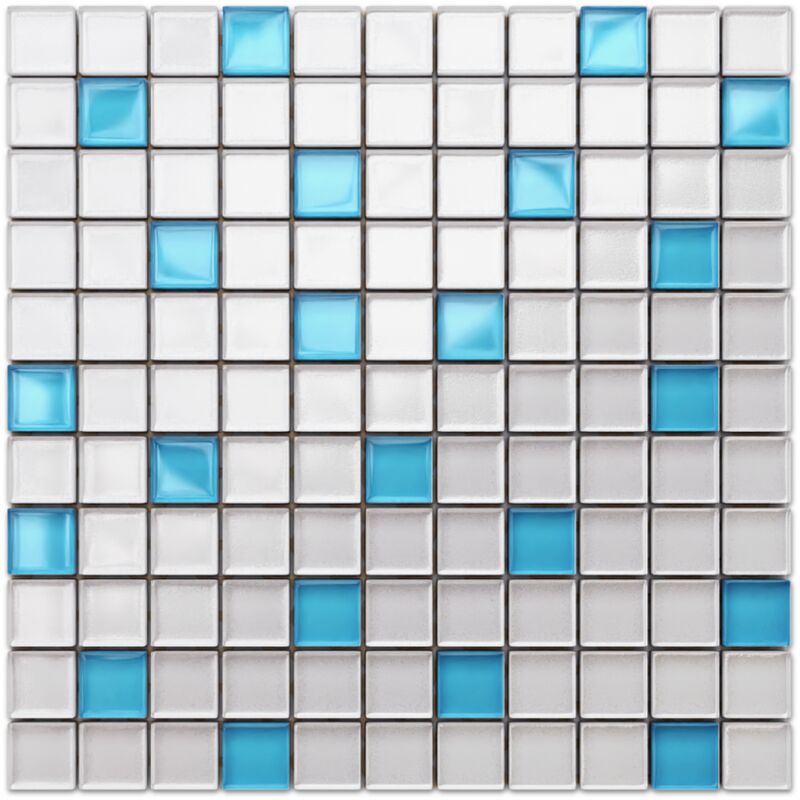 foto del prodotto ilcom mosaico in vetro su rete per bagno e cucina 30cm x 30cm blue sparks