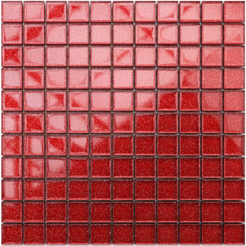 foto del prodotto ilcom mosaico in vetro su rete per bagno e cucina 30cm x 30cm bright red