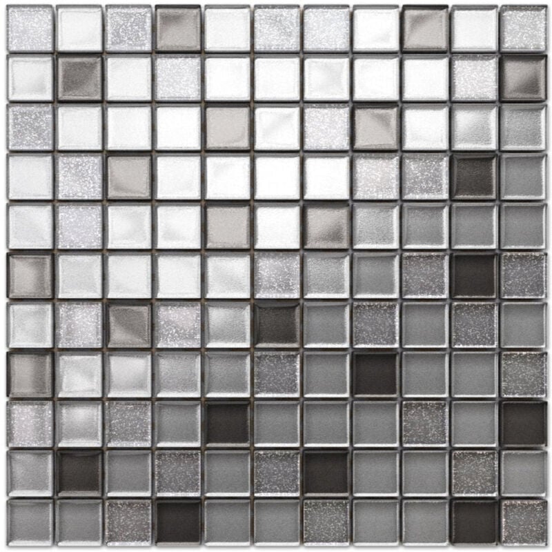 foto del prodotto ilcom mosaico in vetro su rete per bagno e cucina 30cm x 30cm brilliant silver