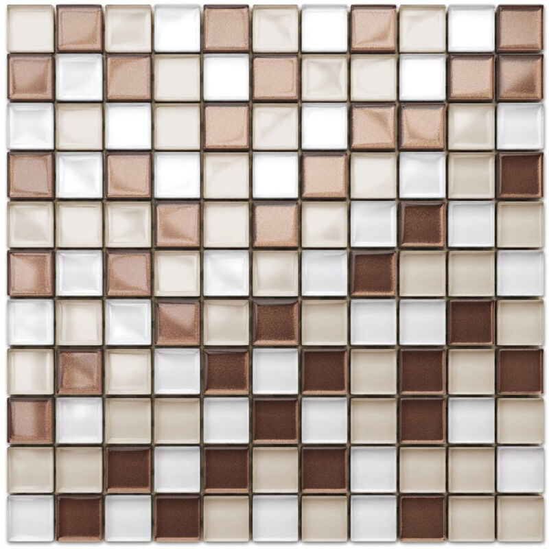 foto del prodotto ilcom mosaico in vetro su rete per bagno e cucina 30cm x 30cm cappuccino