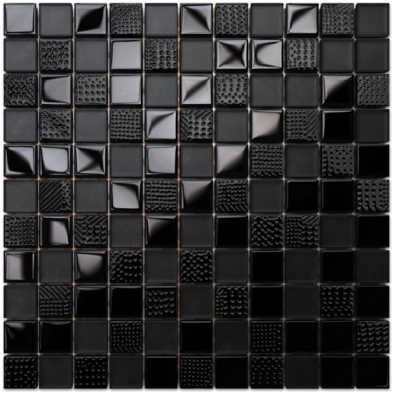 foto del prodotto ilcom mosaico in vetro su rete per bagno e cucina 30cm x 30cm carbon