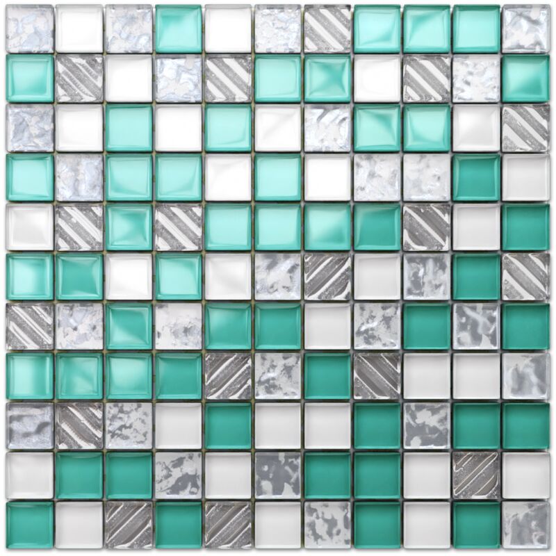 foto del prodotto ilcom mosaico in vetro su rete per bagno e cucina 30cm x 30cm cool mint