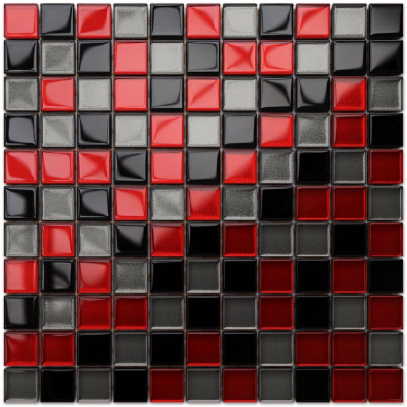foto del prodotto ilcom mosaico in vetro su rete per bagno e cucina 30cm x 30cm crimson grey
