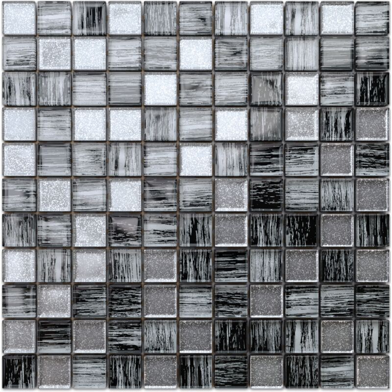 foto del prodotto ilcom mosaico in vetro su rete per bagno e cucina 30cm x 30cm diamond zebra