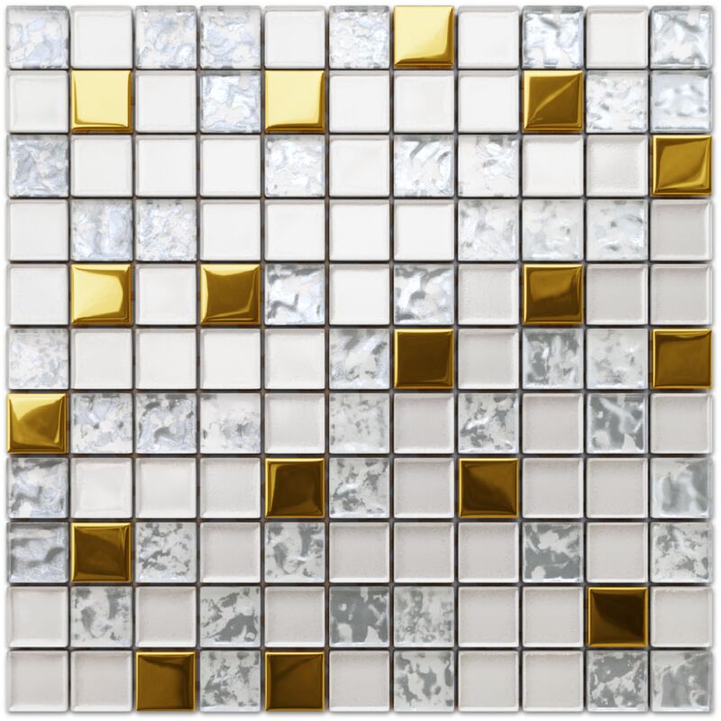 foto del prodotto ilcom mosaico in vetro su rete per bagno e cucina 30cm x 30cm frozen gold