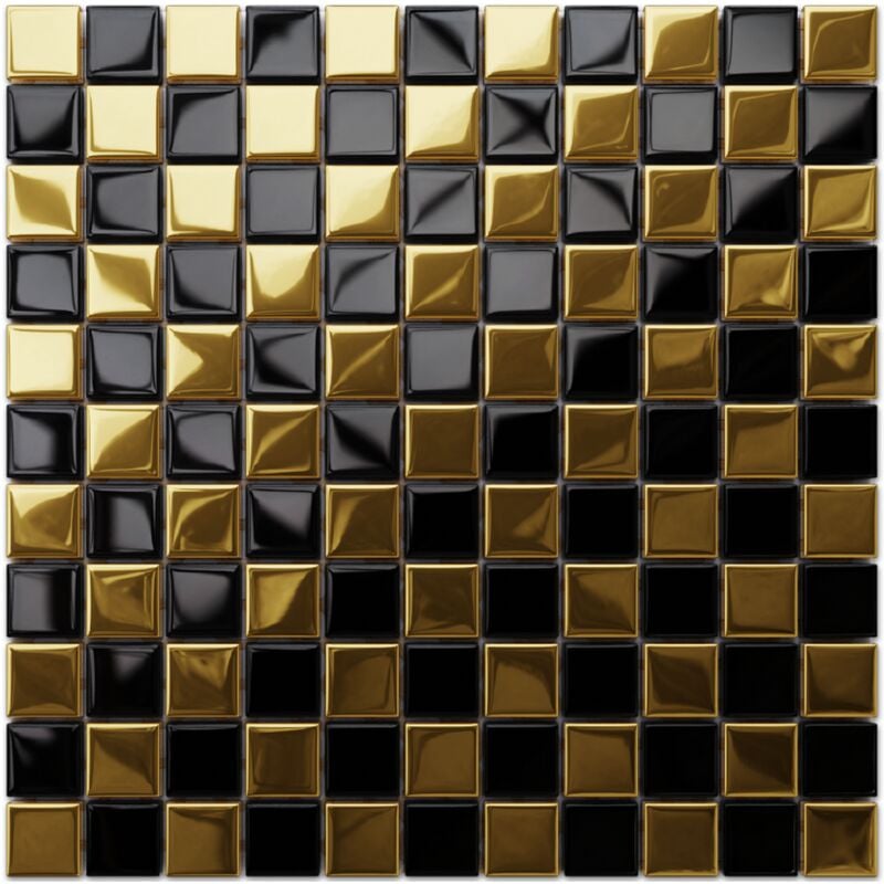 foto del prodotto ilcom mosaico in vetro su rete per bagno e cucina 30cm x 30cm gold dama