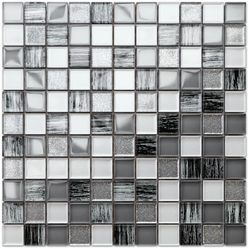 foto del prodotto ilcom mosaico in vetro su rete per bagno e cucina 30cm x 30cm grey zebra