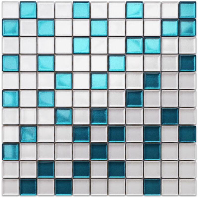 foto del prodotto ilcom mosaico in vetro su rete per bagno e cucina 30cm x 30cm laguna