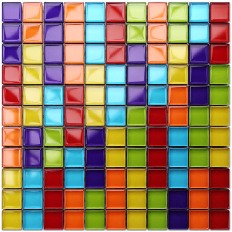 foto del prodotto ilcom mosaico in vetro su rete per bagno e cucina 30cm x 30cm long rainbow