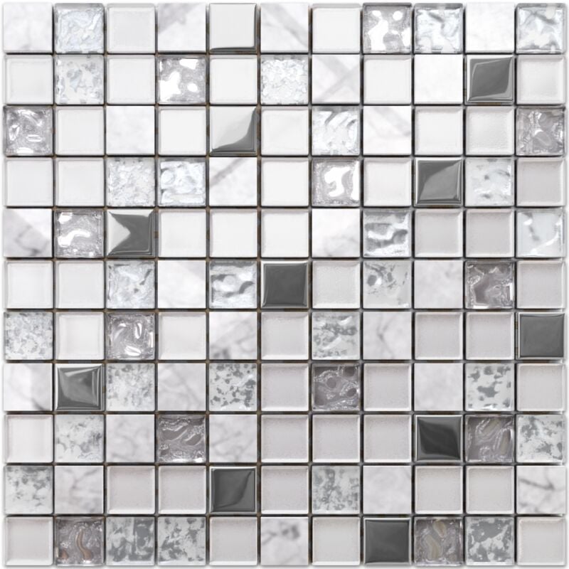 foto del prodotto ilcom mosaico in vetro su rete per bagno e cucina 30cm x 30cm mixture