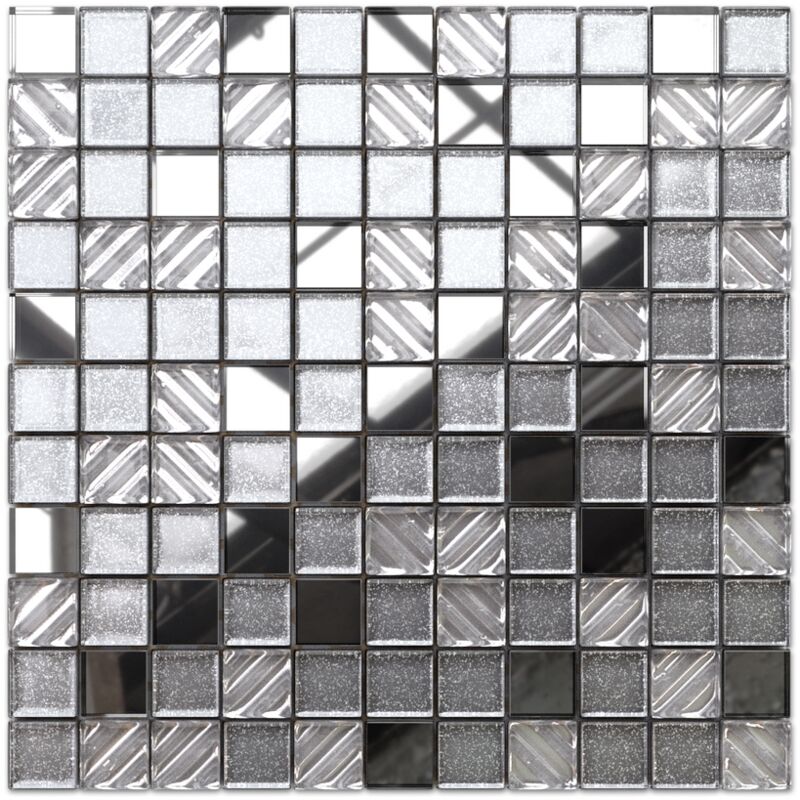 foto del prodotto ilcom mosaico in vetro su rete per bagno e cucina 30cm x 30cm moon light mirror