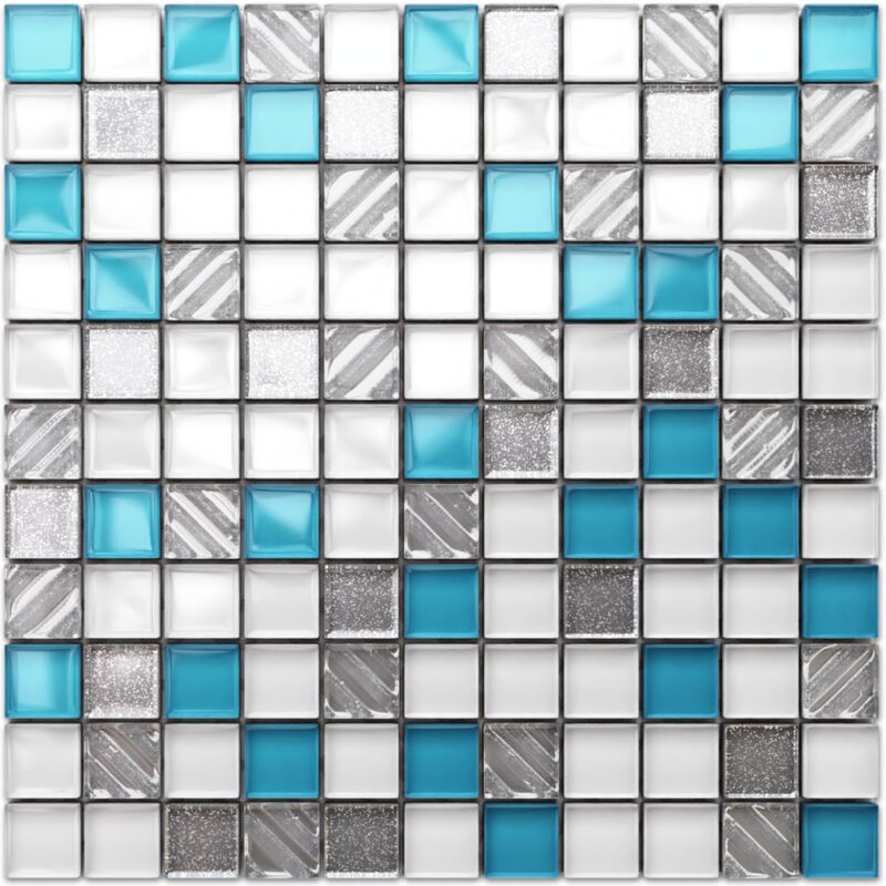 foto del prodotto ilcom mosaico in vetro su rete per bagno e cucina 30cm x 30cm poseidon